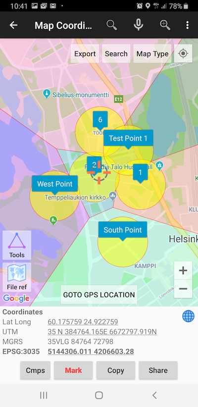 UTM Geo Map with multiple dynamic geometry such as buffer, delaunay triangulation, voronoi diagram and convex hull.